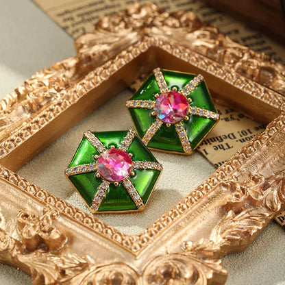 SUYU Summer Medieval Vintage Earrings Oil Dropped Enamel Geometric Fashionable Niche Women's Exquisite Earrings 2024 New Edition