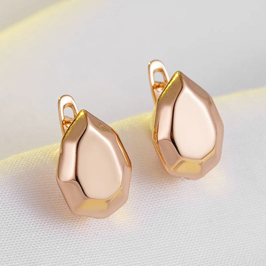 Wbmqda Irregular Geometric Glossy Hoop Earrings For Women 585 Rose Gold Color Delicate Elegant Daily Matching Fine Jewelry Gift