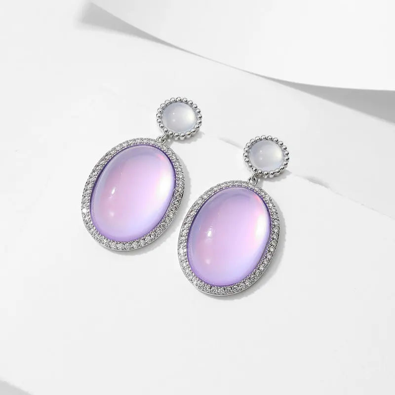 SUYU Palace Style Copper Inlaid Cubic Zirconia Earrings Exaggerated Atmosphere Dazzle Purple Oval Geometric Earrings