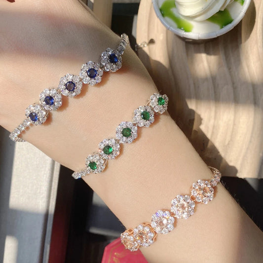 SUYU Retro Peacock Green Zircon Bracelet Women's Luxury Design Fashion New Camellia Handicraft 2024 New Festival Gift