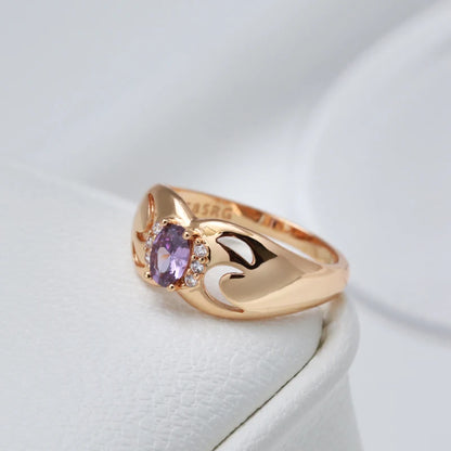 Kinel New Fashion Rings for Women 585 Rose Gold With Micro Wax Inlay Oval Purple Natural Zircon Bridal Ring Wedding Jewelry