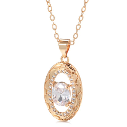 Wbmqda Luxury 585 Rose Gold Color Pendant And Necklace For Women Oval Natural Zircon Setting Ethnic Wedding Jewelry Accessories