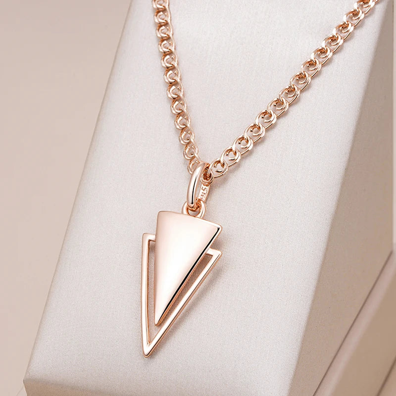 Kinel Hot Fashion Glossy Pendant Necklaces For Women 585 Rose Gold Simple Triangle Pendant High Quality Daily Fine Jewelry