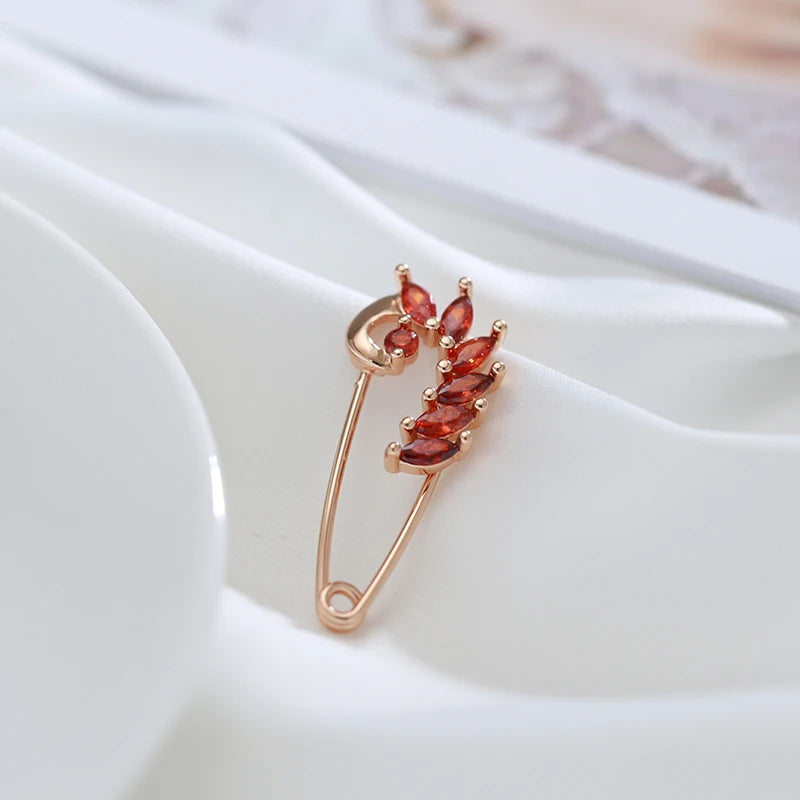 Kinel 2022 New Unique Red Natural Zircon Boutonniere 585 Rose Gold Fine Brooch for Women Fashion Creative Wedding Jewelry Hot