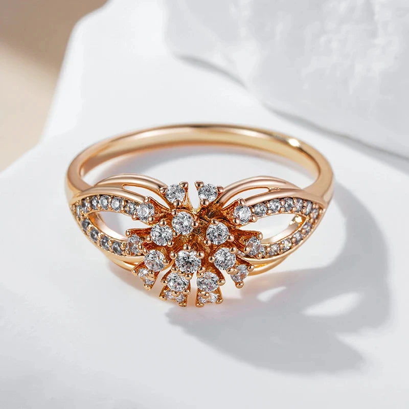 Wbmqda Flower Rings For Women 585 Rose Gold Color With Natural Zircon Luxury Jewelry Accessories