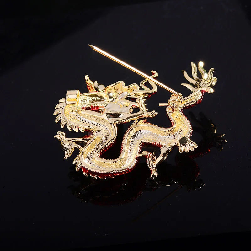 SUYU Chinese Style New Enamel Hand-painted Auspicious Dragon Brooch Exquisite Copper Atmosphere Fashion Zodiac Accessory Brooch