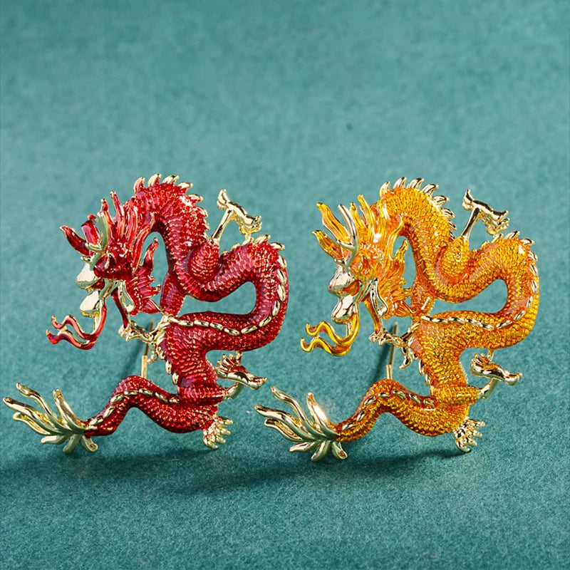 SUYU Chinese Style New Enamel Hand-painted Auspicious Dragon Brooch Exquisite Copper Atmosphere Fashion Zodiac Accessory Brooch