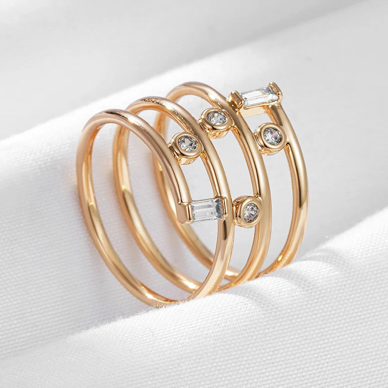 Wbmqda New Fashion 585 Rose Gold Color Geometric Hollow Line Zircon Rings For Women 2023 Modern Trendy Style Designer Jewelry