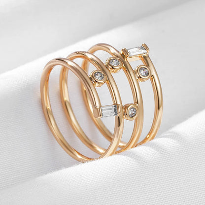 Wbmqda New Fashion 585 Rose Gold Color Geometric Hollow Line Zircon Rings For Women 2023 Modern Trendy Style Designer Jewelry