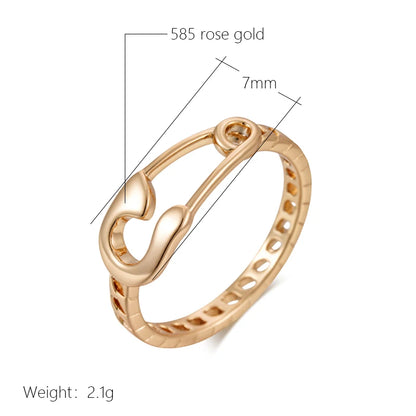 Wbmqda Unique Pin Shape Metal Ring For Women 585 Rose Gold Color Simple Fashion Jewelry Accessories 2023 Trending