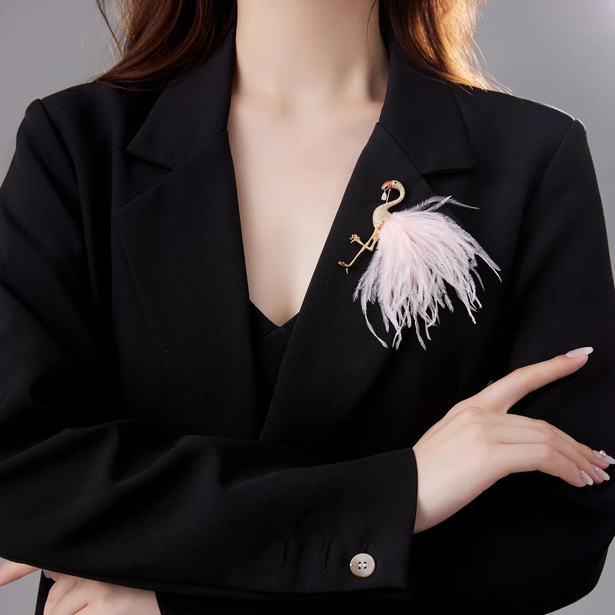 SUYU Fashion And Creative Design Of Clothing Flamingo Brooch Soft Feather Women's Luxurious Brooch Gift Pin