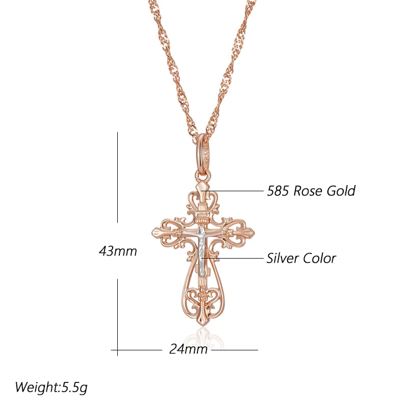 Kinel New Orthodox Church Cross Pendant Necklace for Women Men 585 Rose Gold Silver Color Mix Charm Daily Fine Ethnic Jewelry