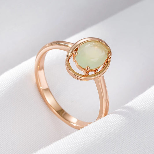 Wbmqda Elegant Simple Oval Green Natural Zircon Ring For Women 585 Rose Gold Color Vintage Wedding Banquet Fine Jewelry Gifts