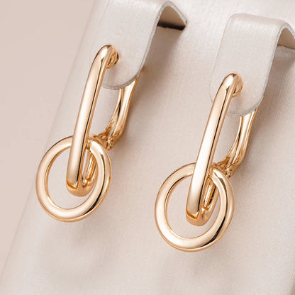 Wbmqda New Fashion Design Glossy Hoop Pendant Earrings For Women 585 Rose Gold Color High Quality Daily Matching Fine Jewelry