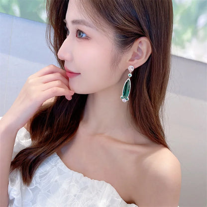 SUYU Women's Light Luxury Fashion Long Droplet Earrings With Zircon Micro Inlay Exaggerated Design For Daily Accessories