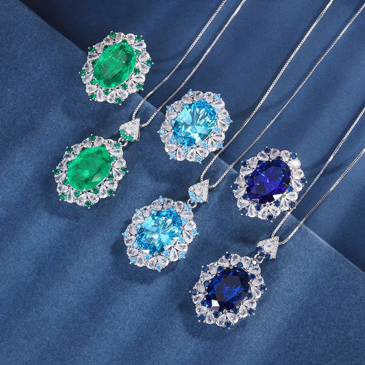 SUYU New Women's Light Luxury Design Round Green Micro Inlaid Zircon Pendant Set Trendy  Accessories