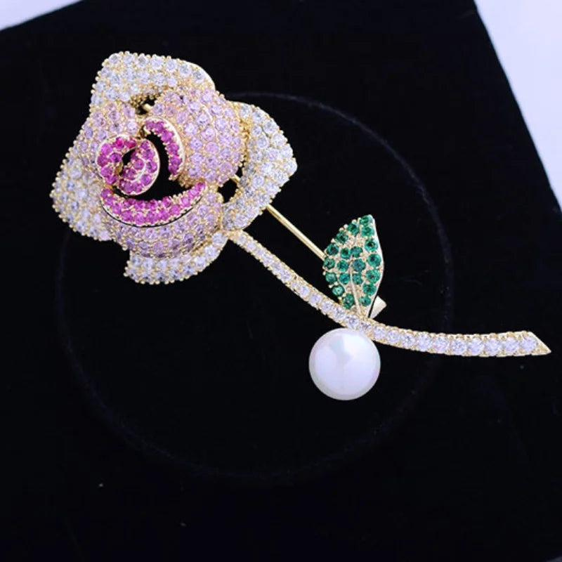 SUYU Rose Zircon Imitation Pearl Brooch Elegant And Fashionable Creative And Versatile Accessory