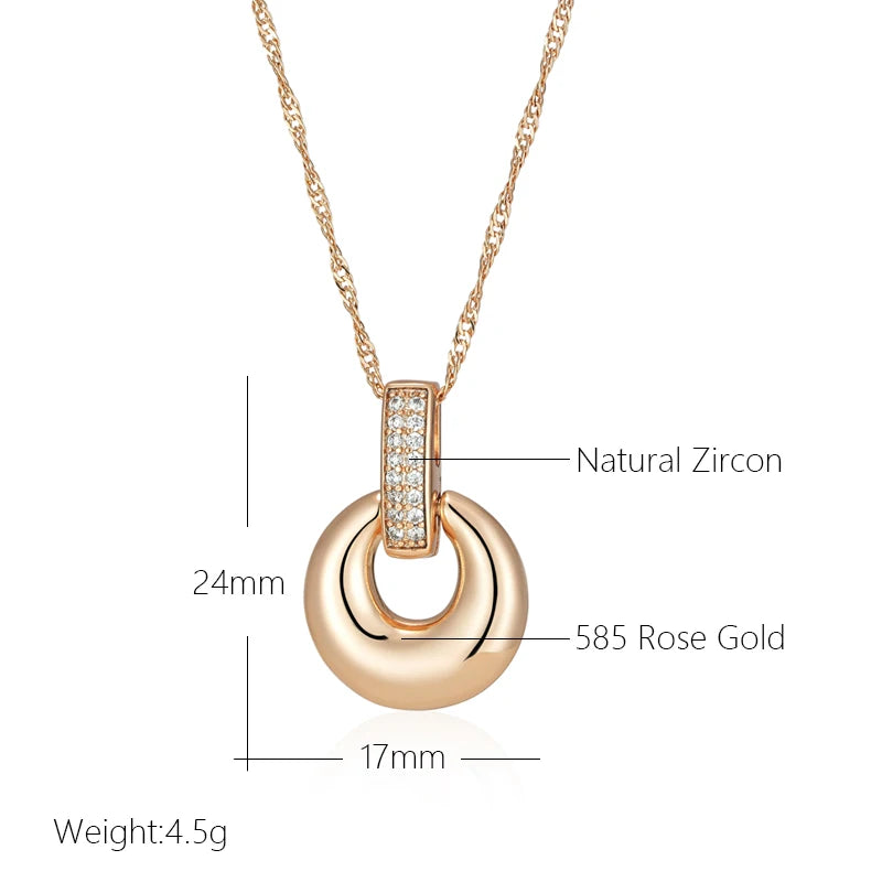 Wbmqda Elegant Glossy Hoop Pendant Necklace For Women 585 Rose Gold Color With White Natural Zircon Fashion Neck Chain Jewelry