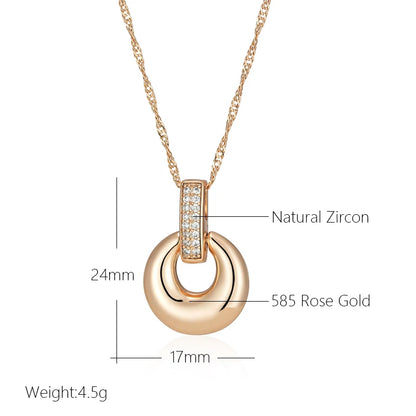 Wbmqda Elegant Glossy Hoop Pendant Necklace For Women 585 Rose Gold Color With White Natural Zircon Fashion Neck Chain Jewelry