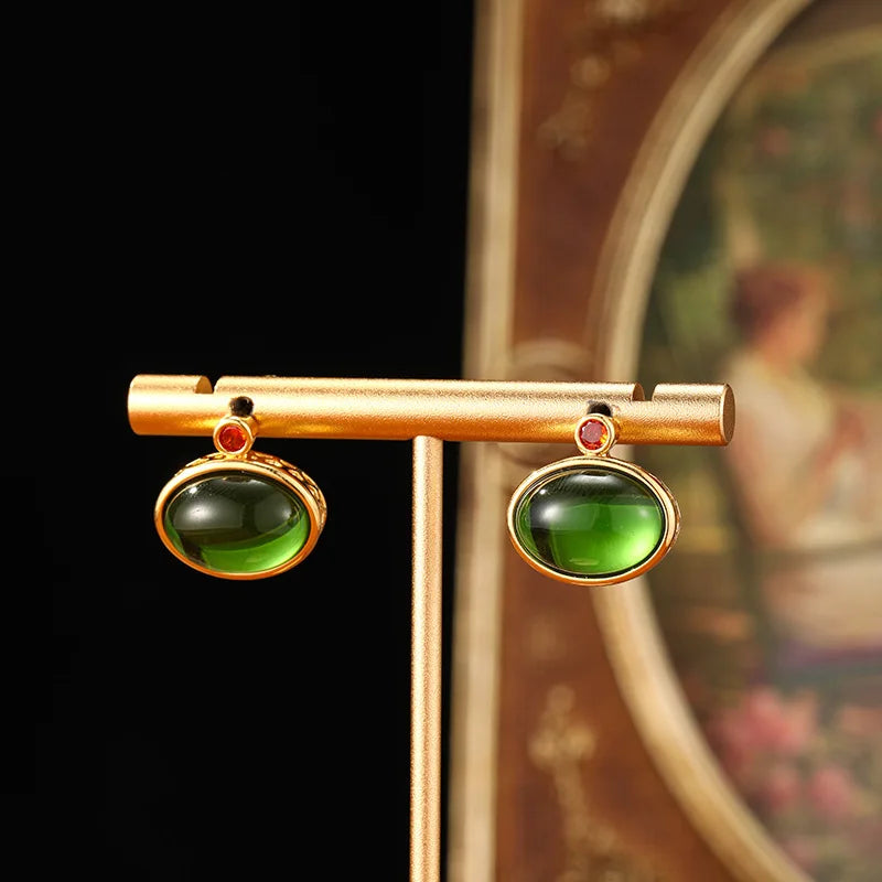 Jewelry Fashion Ladies Luxury Design Oval Green Earrings Vintage Earrings Elegant Suitable For Festival Gifts Daily Accessories