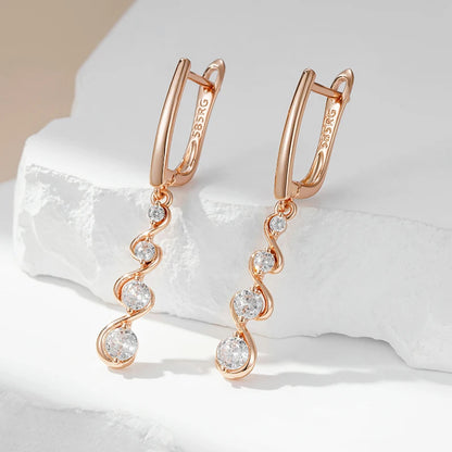 Wbmqda New Fashion 585 Rose Gold Color Natural Zircon Long Drop Earring For Women Luxury Trendy Bride Wedding Party Fine Jewelry