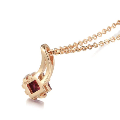 Kinel Hot Square Red Natural Zircon Pendant Necklace for Women Fashion 585 Rose Gold Color Pendant Wedding Jewelry Crystal Gift