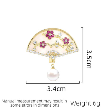 SUYU Peach Blossom Fan Brooch Women's Exquisite Elegant Brooch Coat Cheongsam Pin Sweater Accessorie