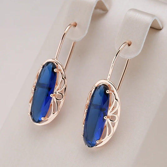 Kienl New 585 Rose Gold Color Long Earring for Women Vintage Blue Natural Zircon Big Drop Earring High Quality Daily Jewelry