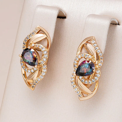 Wbmqda Sparkling Colourful Natural Zircon Drop Earrings For Women 585 Rose Gold Color Ethnic Bride Wedding Party Fine Jewelry